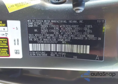 2012 Toyota Sienna Xle V6 8 Passenger из США, поврежденный, VIN 5TDYK3DC9CS203747